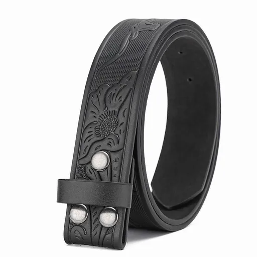 110cm Men's Western Leather Belt Strap, Vintage Floral Embossed, No Buckle