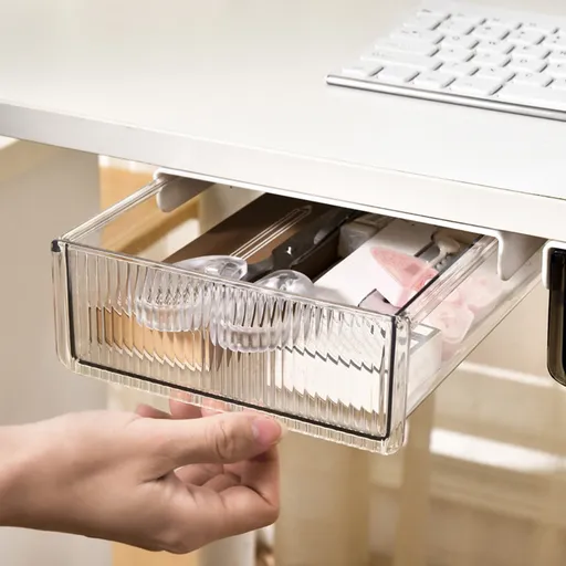 Under Desk Drawer, Self-Adhesive Hidden Desktop Organizer, Attachable Desk Drawer Slide Out, Table Storage Tray for Pencil Pen Stationery Home Office Organization, Large 8.3×6.7×2.4 in Black