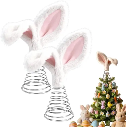 Easter Tree Topper Bunny Ears, Plh Metal Rabbit Ornament, Cute Bendable Spring Holiday Tree Decoration for Easter Home Party Supplies (2PCS)