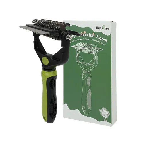 Green 3 in 1 Pet Dematting Comb - Detangling Rake, Deshedding Grooming Comb and Straight Comb with Ergonomic TPR Grip for Dogs and Cats