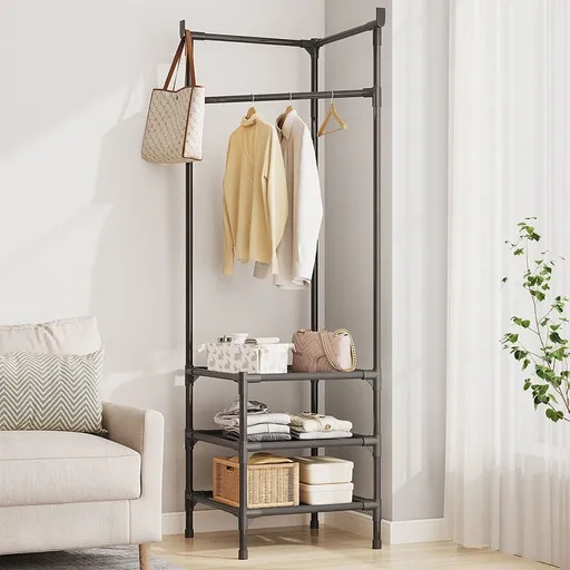 Garment Rack With Shelves Metal Clothes Rack Black 1 Set