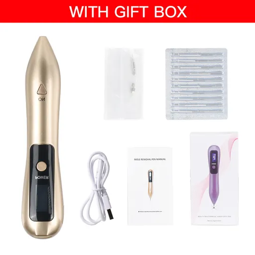 Professional 9-Level Skin Tag & Mole Remover Pen - USB Rechargeable with LED Display & Multiple Needles(Gold)