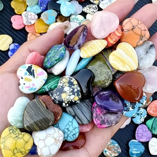 30-Piece Heart Shaped Worry Stones Set | Natural Crystal Rocks for Valentine's Day Gifts | 2x2cm Colorful Heart Stones for Decoration & Feng Shui