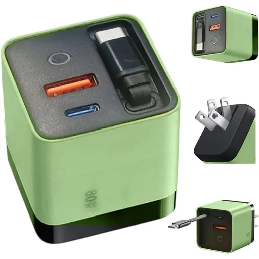 3 in 1 Charger Retractable 80W Max Fast, 80w Charger Retractable Cable Charger with Type C Cable and 2 USB Ports for Phone, Laptops and Tablets