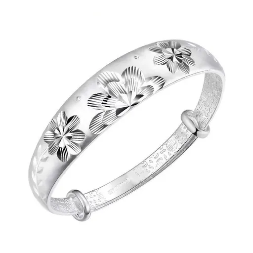 Retro Sunflower Bracelet for Women Solid Push-Pull Adjustable Bangle Elderly Gift Silver Ideal Christmas Gift