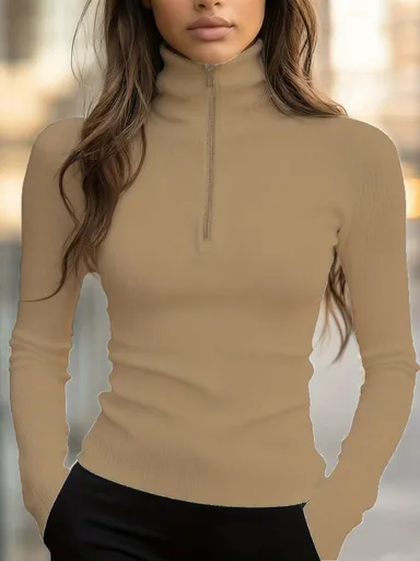 Women'S Turtleneck Top Black High Neck Top Slim Fit Knitwear Winter Layering - Orange - Size M(AU M/EU48)