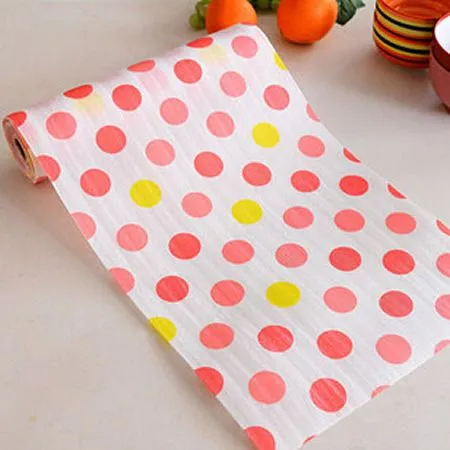 Drawer Liner Waterproof Non-Slip Mat Red Wave Dot on White Background