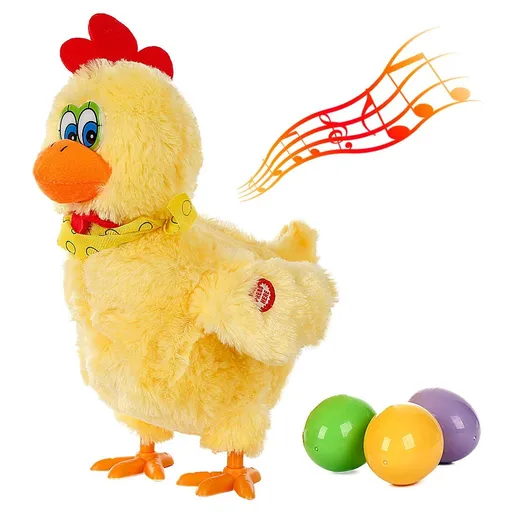 Easter Chicken Animal Toy Doll Laying Egg Electric Crazy Plush Chicken with Sound Music dances and lays 3 plastic eggs