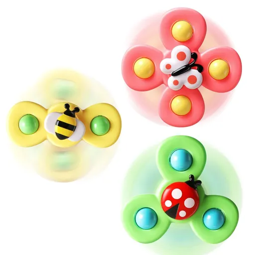 3pcs，Suction cup rotating toys in the bathroom, children's fingertip rotating suction cups for bathing and playing in water