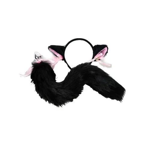 House Of Dasein Black White Cute Kitten Ears Faux Fox Tail Ana Butt Plug Cosplay Bdsm - Black - S - Headband