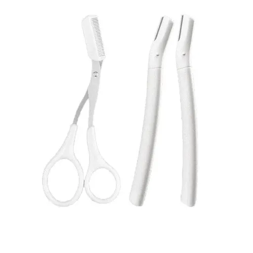 3Pcs Eyebrow Razor Set Facial Trimmer Shaver Blade Hair Remover Beauty Tool - 2X Eyebrow Razor+Scissor-White