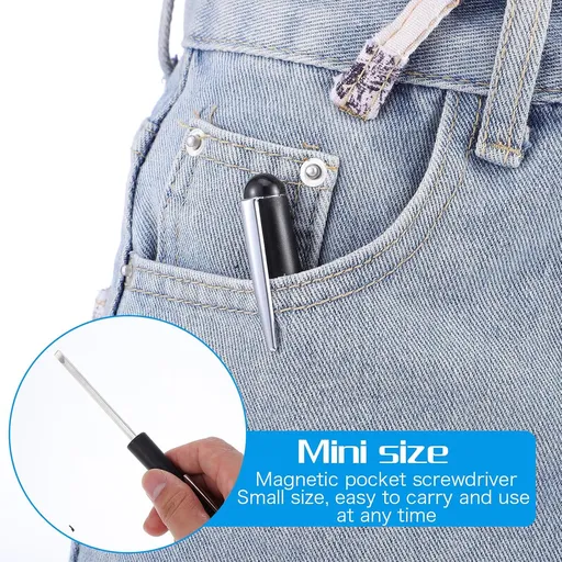 2 PCS Mini Pocket Screwdriver with Magnetic Slotted Tips Reversible Double Ended Bit - Phillips and Flat Head