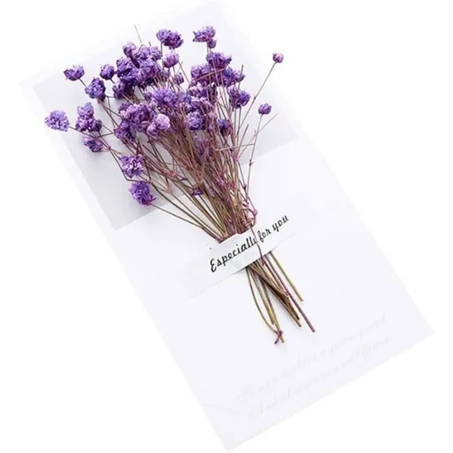 6PCS Folded Greeting Invitation Card with Dried Flowers, Purple Paper Cards for Writing Blessings