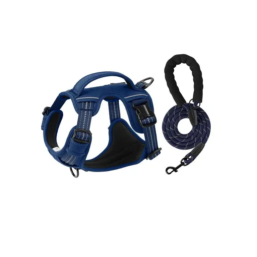 M size Blue No Pull Dog Harness and Leash Set - Reflective Oxford Fabric Puppy Vest with Control Handle, Adjustable S Size Walking Gear for Small to Medium Dogs, Anti-Pull Training Aid