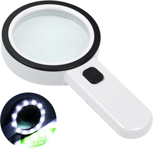 30X Magnifying Glass with Light, 12 LED Illuminated Handheld Magnifier with 8cm Double Glass Lens for Seniors Reading, Crafting, Coins, Jewelry Inspection