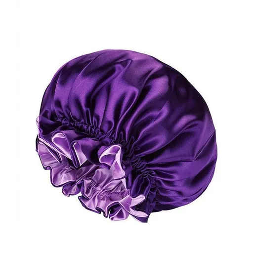 Womens Satin Sleep Cap Bonnet Elastic Wide Band Hair Sleeping Hat - Purple