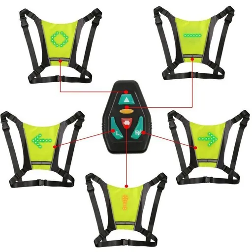 LED Turn Signal Vest, LED Reflective Vest with Direction Indicator, Remote Control, Turn Signals, USB Rechargeable, Easy Installation for Bicycle