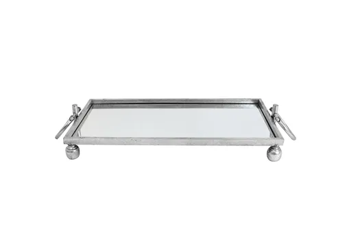 Eliza Mirror Tray with Handles - Medium - Silver