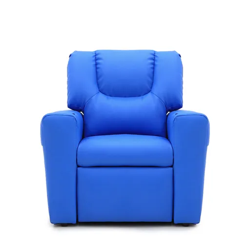 Kids Light Blue Recliner Chair w/ Footrest & Cup Holder