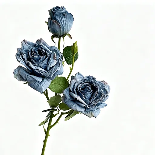 Vintage Burnt Edge Artificial Rose, Blue Calming Decor, 5 Pack