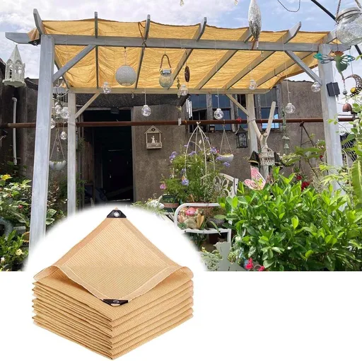 Garden Shade Net, shade cloth with eyelets, aging shade net, Extra thick and UV resistant, permeable and rainproof, density polyethylene, Beige