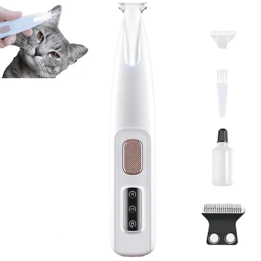 Cat Grooming Trimmer - Rechargeable Low Noise Clipper with LED Light, Waterproof & Precision for Sensitive Areas 1set