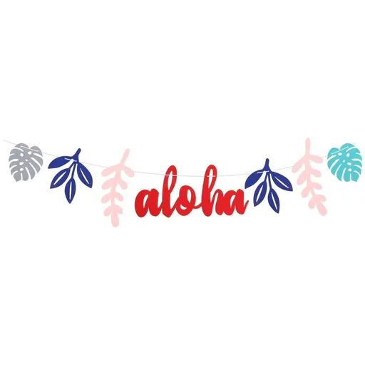 Hawaiian Lu Party Banner with Tropical Monsoon Leaf Wreath, Hanging Ribbon Decoration, and Photo Props