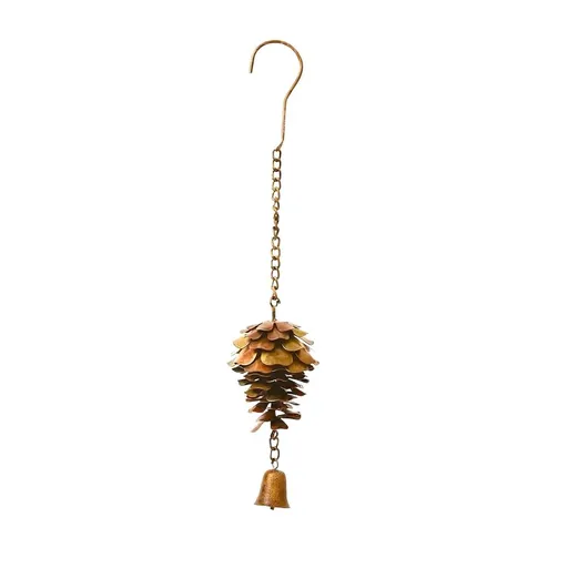 Pinecone Wind Chime, Metal Hanging Bell for Christmas Tree Door, Bronze Rustic Holiday Pendant, Indoor Outdoor Garden Ornament