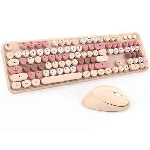 Wireless Keyboard and Mouse Cute Retro Typewriter for PC Full Size With Number Pad & Mouse,Compatible With All Windows,Ideal For Windows,1600DPI,Computer, PC, Notebook, Laptop