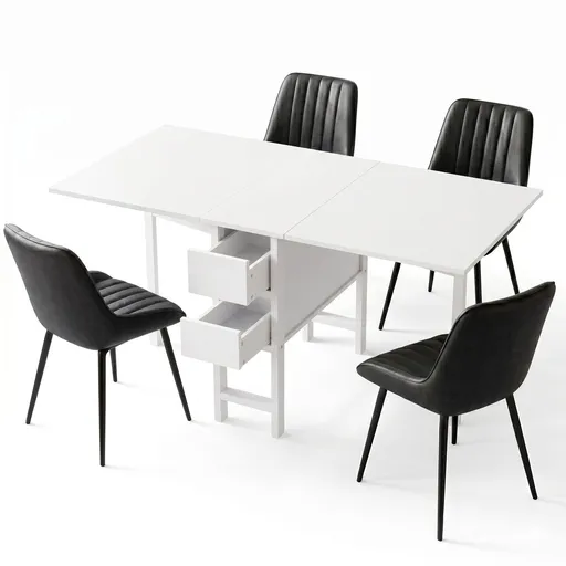 Artiss Dining Table and Chairs Set 5pcs Foldable Kitchen Furniture with 2 Drawers Black and White