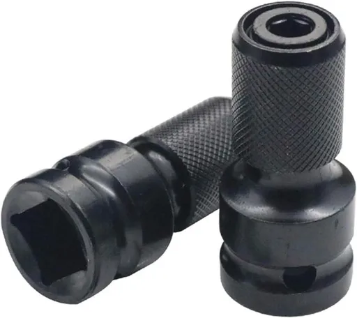 2-Pack Screwdriver Adapter - 1/2 inch Square Drive to 1/4 inch Hex Female - Suitable for Impact Air and Electric Wrenches - Black Hardened Steel Connector - Universal Tool Adapter