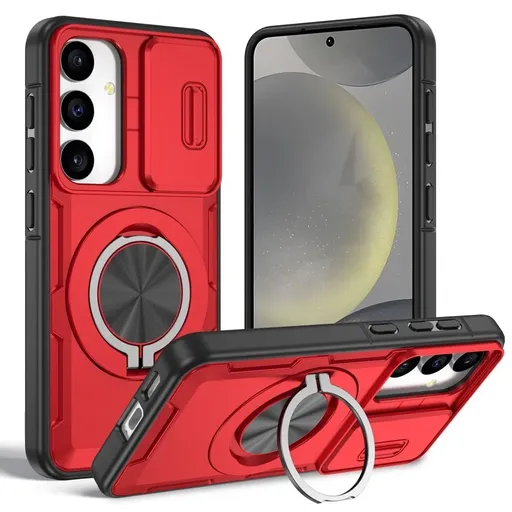 2-in-1 Magnetic Sliding Lens Case, Red for Samsung S25