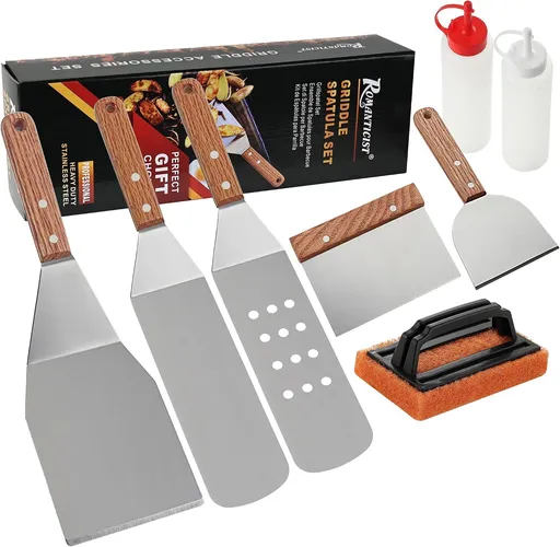 8pcs Professional Griddle Accessories Kit - Heavy Duty Stainless Steel Grill Spatula Set for Grill Griddle Hibachi Flat Top Outdoor Cooking - Great Grill Gift on Birthday Wedding