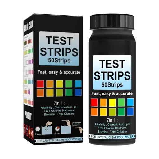 7 in 1 Swimming Pool Water Test Paper 50Pcs Water Quality Strips for Testing PH Chlorine Bromine Acidity Cyanide