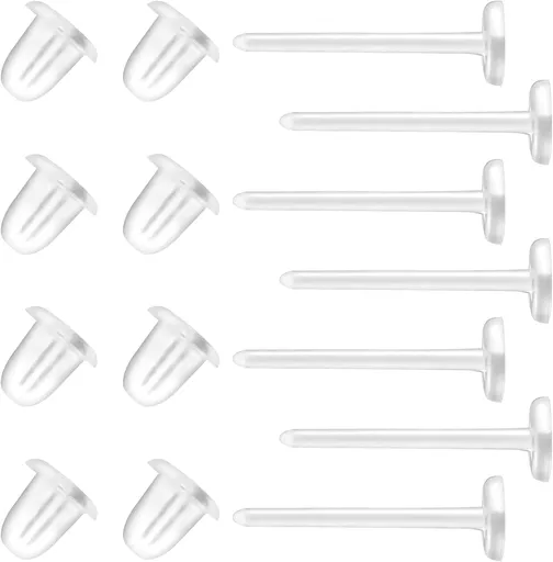 Clear Earrings For Sports, 400Pcs 18g Plastic Earrings For Sensitive Ears, Clear Stud Earrings for Work with Solid Plastic Posts and Soft Rubber Earring Backs in 2 Organizer Box