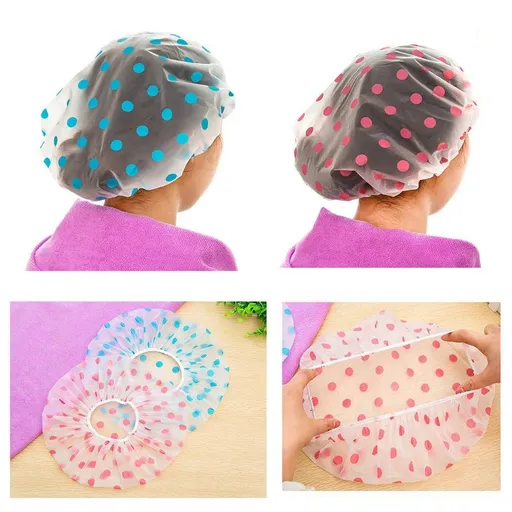 large plastic shower caps for women reusable waterproof hair cap for shower (3 Pieces Red blue green)