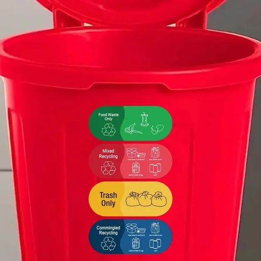 4-Color Set Sticker Decals for Mixed Recycling Trash Bins