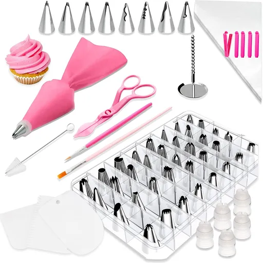 83 Pieces Stainless Steel Icing Piping Nozzle Tip Set with 44 Numbered Icing Tipsand Frosting Tools for Cake DIY, PINK