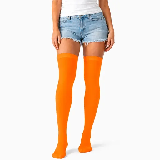 Over Knee Stay Up Stockings Hosiery Party Costume Socks - Fluro Orange