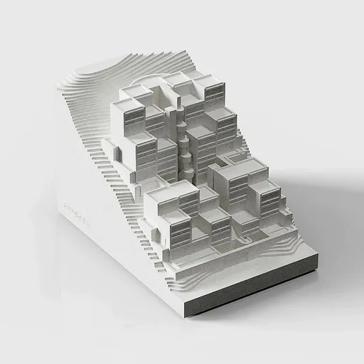 Rokko Housing Concrete Architectural Model - Minimalist Desk Decor & Collectible Sculpture for Architects and Design Lovers（White）