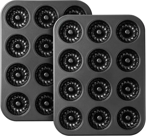 Mini luted Tube Cake Pan, 12 Cavity Baking Pan, Non-stick Baking Mold or Cupcakes, Donuts, Cornbread, Brownies, Jellies, Set o 2