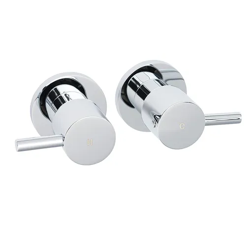 Chrome Brass 1/4 Turn Round Hot Cold Tap Pair Wall Set For Bathroom Shower Vanity Spout