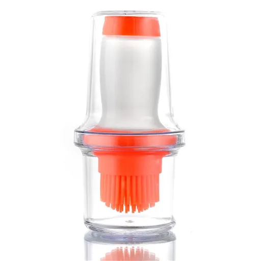 2 Pack Silicone Pressing Oil Bottle Brush with Lid Baking Sauce Bottle Salad Dressing Bottle Barbecue Sauce Brush Oil Pot Home Kitchen Oil Brush Tool (Orange)