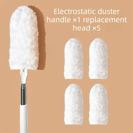 White Electrostatic Duster with Extendable Handle - Disposable Double-Sided 360 Degree Dust Removal Tool for Home Car and High Reach Cleaning