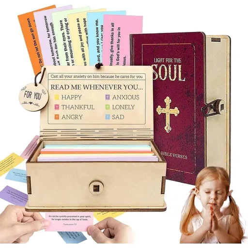 Bible Verse Prayer Card Box, 150 Cards with Inspirational Scripture, Inspirational & Reflection, Handmade Prayer Boxs Gift for Women & Men