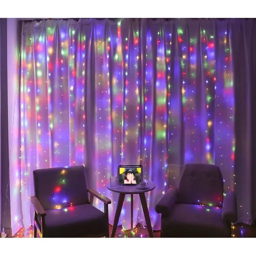 Rainbow Curtain Lights - Four Colors 9.8ftx9.8ft LED Curtain String Lights with Hook USB Remote Control 8 Modes for Girls Kids Room Decor,Hanging Fairy Lights for Bedroom,Wall,Party