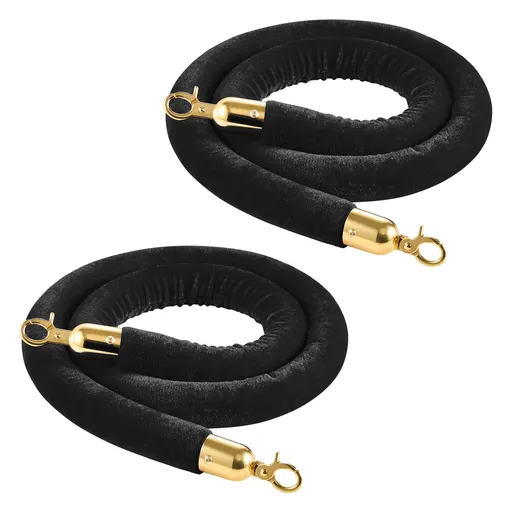 2 Pcs Black Velvet Stanchion Ropes, 1.5 m Crowd Control Stanchion Black Velvet Ropes with Gold Hooks, Post Queue Barrier Carpet Rope for Carpet Events Movie Theaters Grand Openings Hotels Party