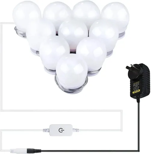 Hollywood LED Vanity Mirror Lights Kit,Stick on Dimmable Makeup Lights, 12V Mirror Lighting Strip Fixture for Vanity Dressing Table Set, Bedroom Wall Lights,CRI>90 (4000K Natural White,10 Bulbs)