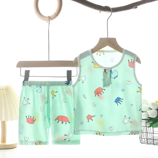 Tong Xinyuan Kids Cotton Silk Vest Set Shorts (Light Blue) Crown Cotton Vest Set 120cm