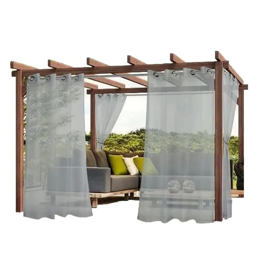 1 Pair Water Resistant Sheer Eyelet Curtains for Outdoor, 132 cm x 213 cm, Gray